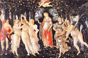 La Primavera, Sandro Botticelli, tempera trên ván gỗ, 3.14×2.03 m, Bảo tàng Mỹ thuật Uffizi, thành phố Firenze (Florence), Italia.