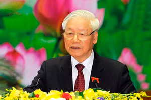 Đồng chí Nguyễn Phú Trọng, Tổng Bí thư, Chủ tịch nước, Bí thư Quân ủy Trung ương phát biểu tại Đại hội đại biểu Đảng bộ Quân đội lần thứ 11 (Ảnh: Đăng Khoa).
