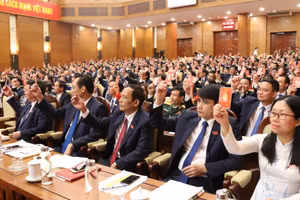 Các đại biểu biểu quyết thông qua Nghị quyết Đại hội nhiệm kỳ 2020-2025.