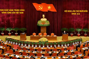 Quang cảnh bế mạc Hội nghị lần thứ 14 Ban Chấp hành Trung ương Đảng khóa XII. 