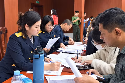 Cán bộ thuế hỗ trợ người dân thực hiện các thủ tục về thuế. (Ảnh: TNA)