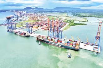 Hoạt động luân chuyển hàng hóa xuất, nhập khẩu trong cụm cảng Cái Mép-Thị Vải. (Ảnh CTV)