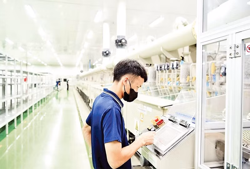 Sản xuất bảng mạch điện tử tại Công ty TNHH Doosan Electro-Materials Việt Nam, Khu Công nghiệp Đại An, thành phố Hải Phòng (Ảnh DUY LINH)