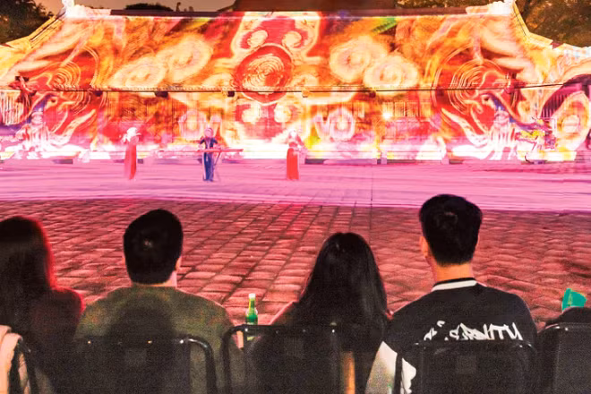 Chương trình 3D Mapping với chủ đề “Tinh hoa đạo học” tại Văn Miếu-Quốc Tử Giám. (Ảnh: BTC)