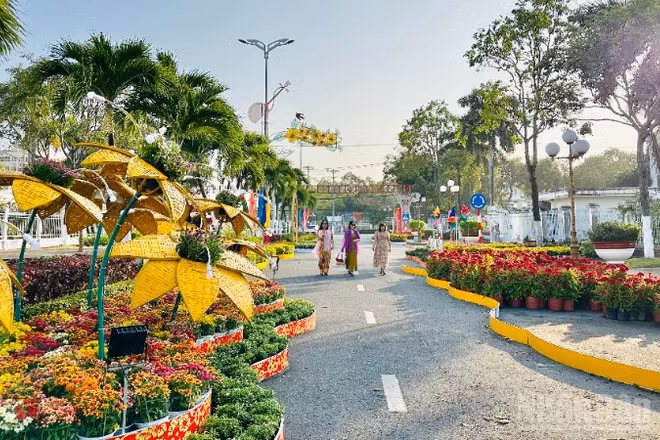 Một góc đường hoa Xuân Bính Ngọ 2026 của phường Bạc Liêu, tỉnh Cà Mau. (Ảnh: TRỌNG DUY)