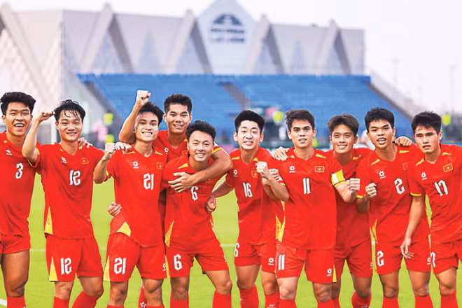 Niềm vui chiến thắng của các cầu thủ U23 Việt Nam tại giải U23 châu Á 2026. (Ảnh: TED TRẦN)
