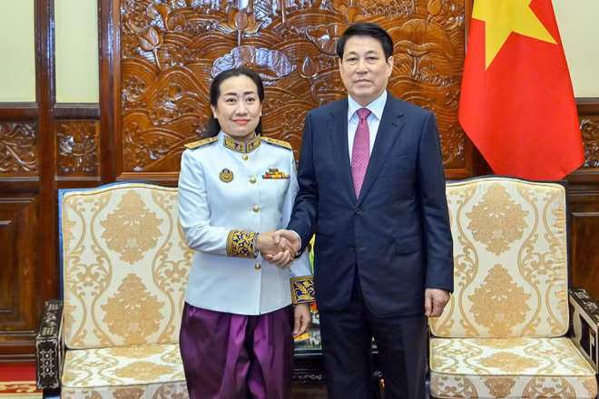 Chủ tịch nước Lương Cường tiếp Đại sứ đặc mệnh toàn quyền Vương quốc Campuchia. (Ảnh: THỦY NGUYÊN)