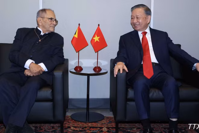 Tổng Bí thư, Chủ tịch nước Tô Lâm gặp Tổng thống Timor-Leste José Ramos-Horta. (Ảnh: Thống Nhất/TTXVN) 