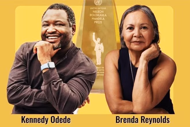 Hai người đoạt giải thưởng Nelson Mandela năm 2025. Ảnh: LHQ