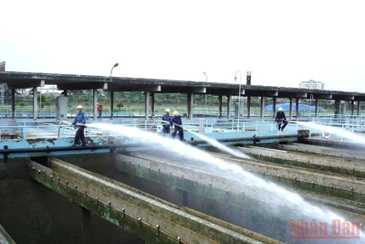 Xử lý vệ sinh hồ chứa nước tại Nhà máy nước Thủ Đức.