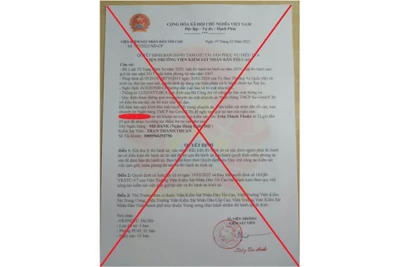 Văn bản giả mạo Viện trưởng Viện Kiểm sát nhân dân tối cao của các đối tượng lừa đảo gửi cho chị H. 