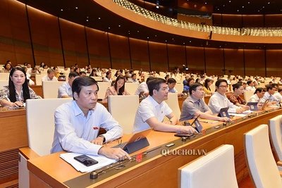 Đại biểu Quốc hội bấm nút thông qua luật, sáng 18-6. Ảnh: Quochoi.vn