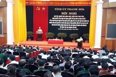 Toàn cảnh hội nghị học tập, nghiên cứu, quán triệt thực hiện các Nghị quyết, Kết luận, Chỉ thị, Quy định của Trung ương.
