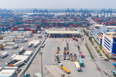 Cảng Tân cảng Cát Lái (TP Hồ Chí Minh) có quy mô bãi hàng 160 ha, 2.040 m cầu tàu, cùng thiết bị xếp dỡ và công nghệ quản lý tiên tiến, hiện đại. (Ảnh: Cục Hàng hải Việt Nam cung cấp)