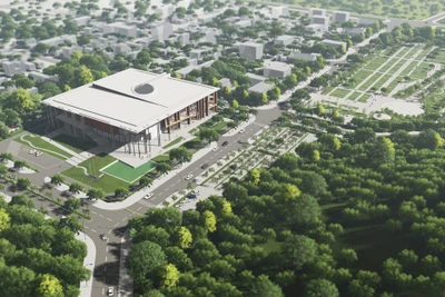 Phối cảnh tổng thể Trung tâm hội nghị và triển lãm tỉnh Quảng Ngãi.