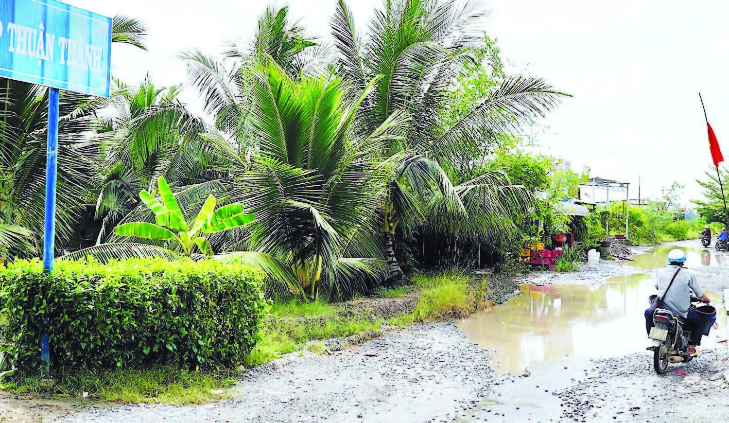 Mặt đường ô-tô về trung tâm xã Tân Tiến hầu như không còn chỗ lành, phương tiện lưu thông phải nhích từng chút vì không còn con đường nào khác về xã.