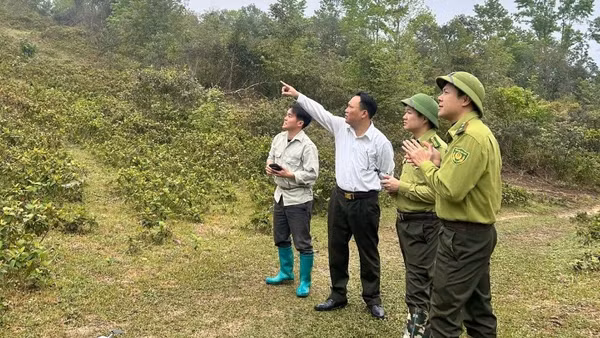 Hạt Kiểm lâm số 3 cùng người dân tuần tra, kiểm tra hiện trạng rừng. (Ảnh: TUẤN SƠN)