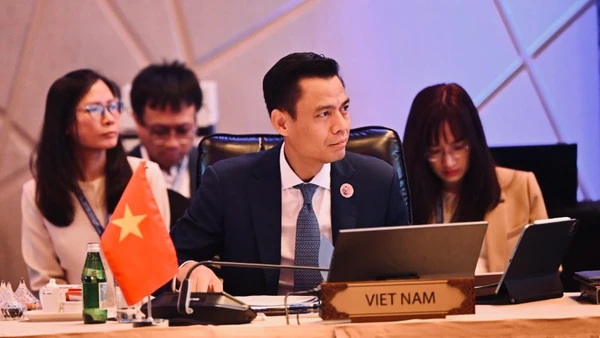 Đoàn Việt Nam do Thứ trưởng Ngoại giao Đặng Hoàng Giang, Trưởng SOM ASEAN Việt Nam dẫn đầu. (Ảnh: Bộ Ngoại giao)