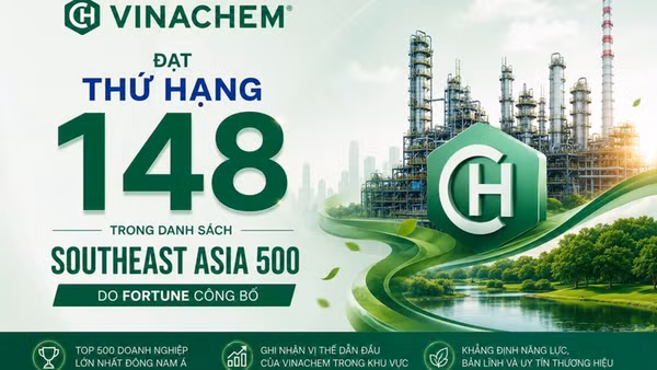Vinachem được vinh danh trong danh sách 500 doanh nghiệp hàng đầu Đông Nam Á năm 2026.