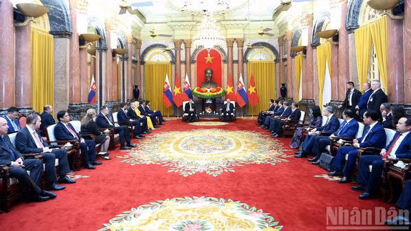 Quang cảnh cuộc tiếp tại Phủ Chủ tịch. (Ảnh: ĐĂNG KHOA)