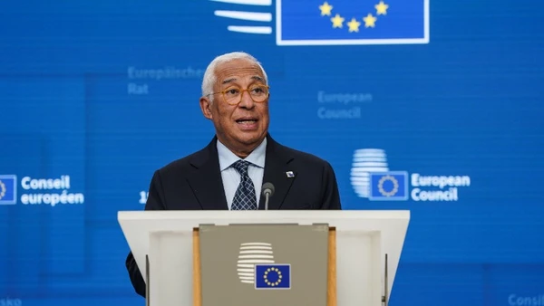 Chủ tịch Hội đồng Châu Âu Antonio Costa phát biểu tại một cuộc họp báo ở Brussels, Bỉ. (Ảnh: THX/TTXVN)