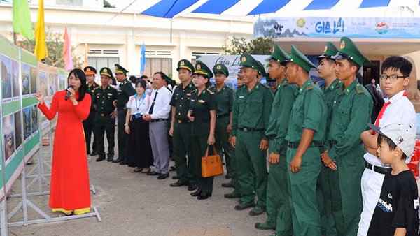 Các đại biểu nghe thuyết minh tại triển lãm.