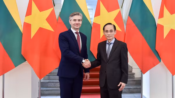 Ủy viên Bộ Chính trị, Bộ trưởng Ngoại giao Lê Hoài Trung hội đàm với Bộ trưởng Ngoại giao Litva Kestutis Budrys. (Ảnh: Bộ Ngoại giao Việt Nam)
