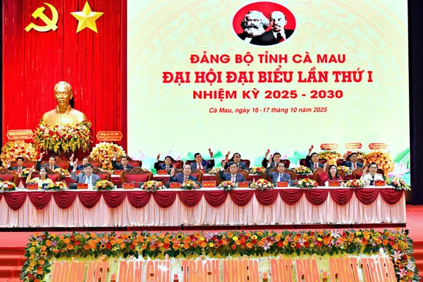 Quang cảnh phiên trù bị Đại hội đại biểu Đảng bộ tỉnh Cà Mau vào sáng 16/10.