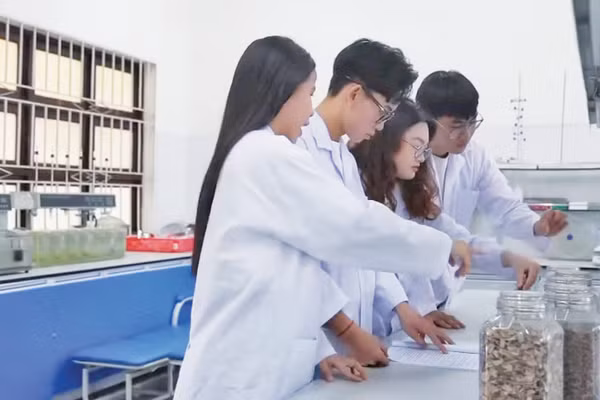 Nhóm sinh viên chủ nhân dự án Chilicap trong phòng thí nghiệm tại trường (Ảnh chụp từ video của Trường đại học Yersin Đà Lạt)