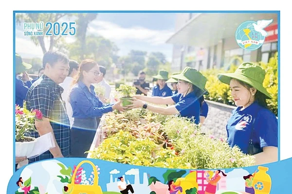 Hình ảnh trong một chương trình truyền thông chống rác thải nhựa, với hoạt động đổi rác nhựa lấy cây xanh tại tỉnh Thanh Hóa. Nguồn: Fanpage Phụ nữ sống xanh