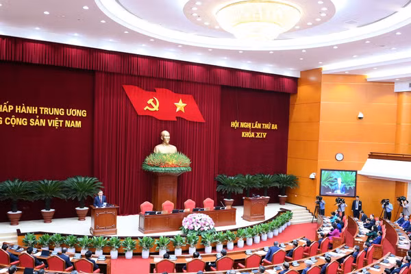Phiên bế mạc Hội nghị lần thứ ba Ban Chấp hành Trung ương Đảng Cộng sản Việt Nam khóa XIV. (Ảnh: ĐĂNG KHOA)