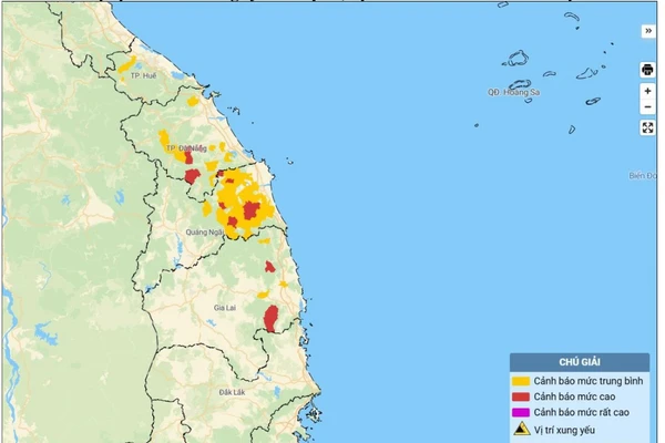 Bản đồ nguy cơ lũ quét, sạt lở đất đá trên các khu vực.