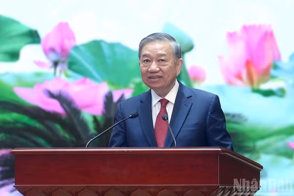 Tổng Bí thư Tô Lâm phát biểu tại cuộc gặp mặt.