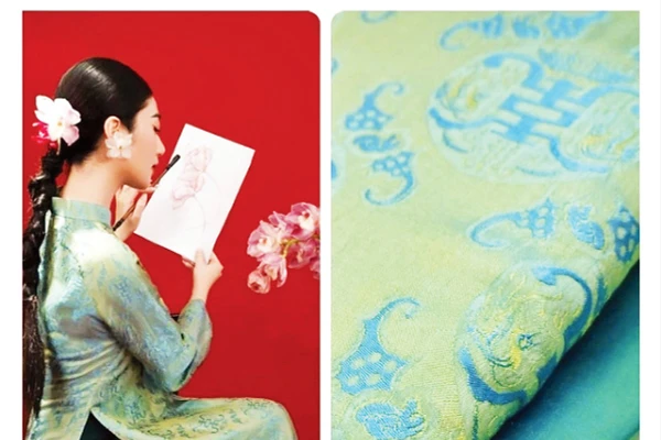 Lụa Nha Xá với chất liệu 100% tơ tằm cùng màu sắc, hoa văn thu hút. Ảnh: Nha Xa Silk