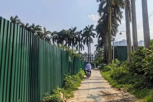 Khu vực hai doanh nghiệp đang quản lý bị quây rào tôn, gây khó khăn cho sản xuất kinh doanh.