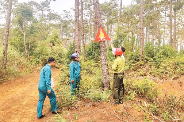 Các lực lượng chức năng phối hợp tuần tra bảo vệ rừng mùa khô.