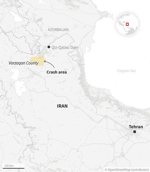 Khu vực trực thăng gặp nạn (màu vàng).