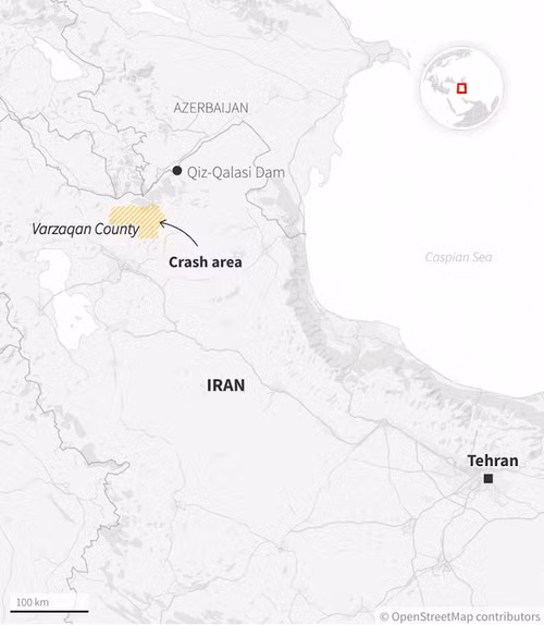 Khu vực trực thăng gặp nạn (màu vàng).