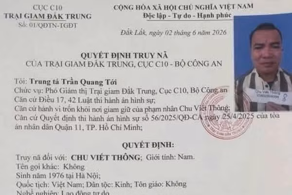 Quyết định truy nã đối với phạm nhân Chu Viết Thông.