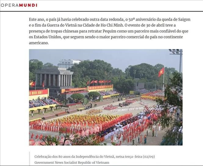 Ảnh chụp màn hình bài viết của tờ Opera Mundi của Brazil ngày 2/9/2025. (Ảnh: TTXVN phát) Ảnh chụp màn hình bài viết của tờ Opera Mundi của Brazil ngày 2/9/2025. (Ảnh: TTXVN phát)