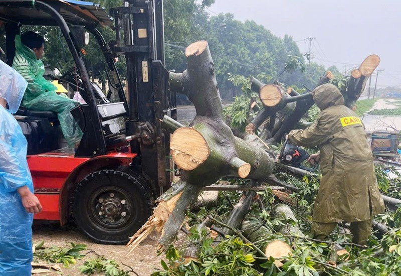 Công an phường Quảng Phú cùng phương tiện cơ giới khắc phục cây đổ, chắn lối đi. 3-cat-cay.jpg