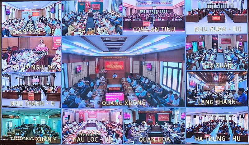 Các điểm cầu trực tuyến đến các ngành, địa phương trong tỉnh Thanh Hóa.