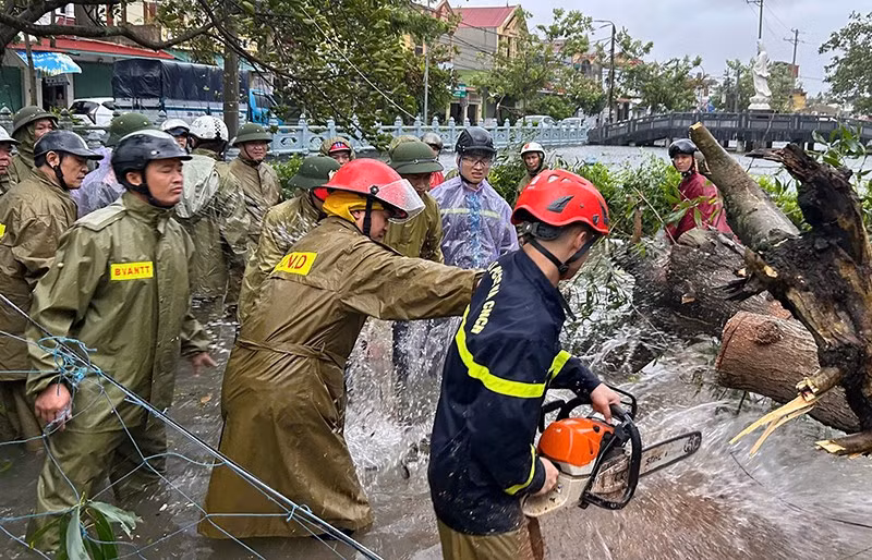 Công an Thanh Hóa cắt, giải phóng cây bị đổ.