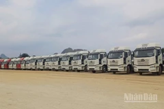 Ô-tô nhập khẩu qua Cửa khẩu quốc tế Tà Lùng, xã Phục Hòa, tỉnh Cao Bằng.