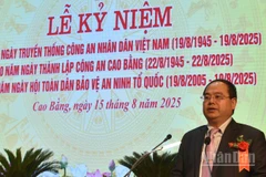 Bí thư Tỉnh ủy Cao Bằng Quản Minh Cường phát biểu ý kiến tại buổi lễ.