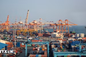 Cảng hàng hóa Busan, Hàn Quốc. (Ảnh: THX/TTXVN)