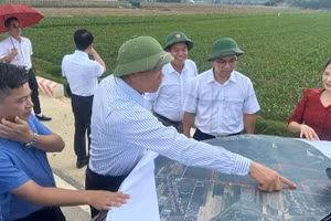 Lãnh đạo Hiệp hội Doanh nghiệp tỉnh Điện Biên cùng đại diện nhà đầu tư khảo sát thực địa tại địa điểm được xã Thanh Yên kêu gọi đầu tư dự án nhà ở xã hội. (Ảnh: LÊ LAN)