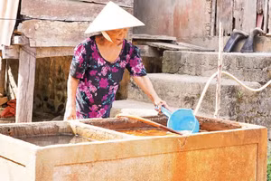 Bà Đoàn Thị Xuân ở thôn Trung Tiến, xã Tân Gianh phải lọc nước, nhưng chất lượng vẫn chưa bảo đảm