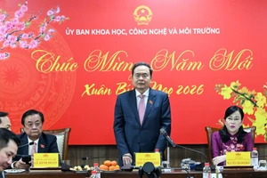 Chủ tịch Quốc hội Trần Thanh Mẫn phát biểu chúc Tết, giao nhiệm vụ cho Ủy ban Khoa học, Công nghệ và Môi trường. (Ảnh: DUY LINH)
