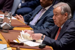 Tổng Thư ký Liên hợp quốc Antonio Guterres phát biểu tại phiên họp của Hội đồng Bảo an Liên hợp quốc về Ukraine, ở New York (Mỹ) ngày 28/5/2026. (Ảnh: THX/TTXVN)
